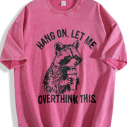 European and American Animal Vintage Washed T-Shirt in Red
