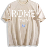 Rome Italy Vespa Pullover Vintage Washed T-Shirt in Beige