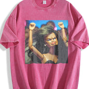 Glam Doll Raising Both Fists Vintage Washed T-Shirt in Red