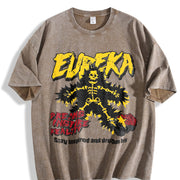 Eureka Skeleton Lightening Bolt Sleeveless Tank Vintage Washed T-Shirt in Brown