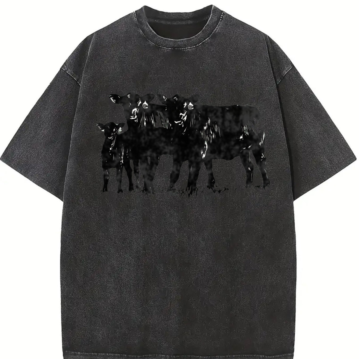 Cute Cow for Farmers Animal Lover Western Country Cow Vintage Washed T-Shirt in Black
