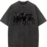 Cute Cow for Farmers Animal Lover Western Country Cow Vintage Washed T-Shirt in Black