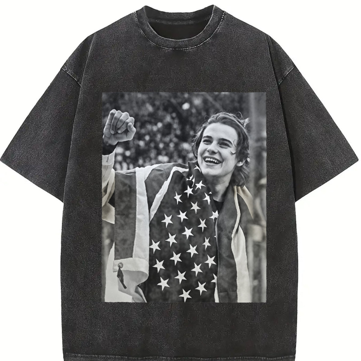 USA Olympic Gold Medal Hockey Jack Hughes Vintage Washed T-Shirt in Black