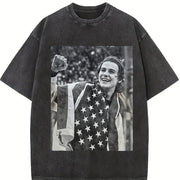 USA Olympic Gold Medal Hockey Jack Hughes Vintage Washed T-Shirt in Black