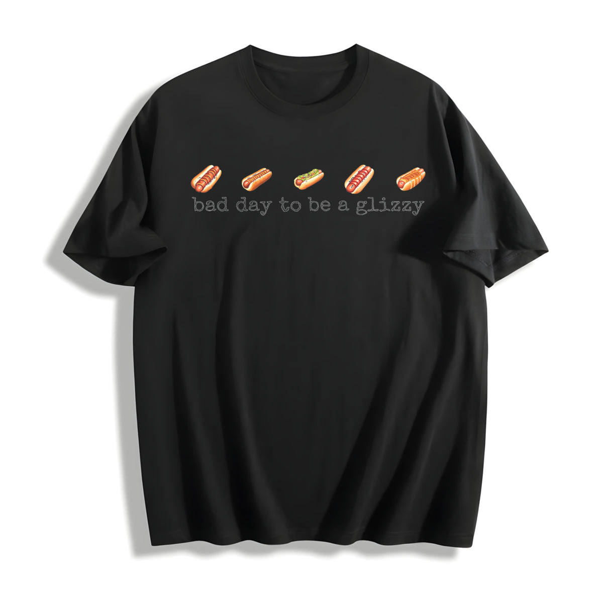 Hot Dog Bad Day to Be a Glizzy Cotton T-Shirt in Black