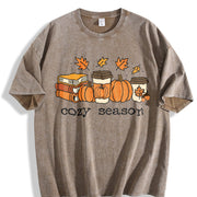 Books Lover Fall Pumpkin Season Vintage Washed T-Shirt in Brown