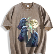 Pigeon Howling to Moon 90s Vintage Washed T-Shirt in Brown