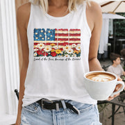 Patriotic Floral American Flag Women's Color Cotton Tank Top in White