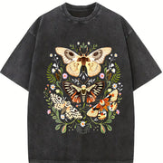 Coastal Granddaughter Sun-faded Moth & Botanical Ultra Vintage Washed T-Shirt in Black