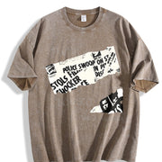 Distressed Short-sleeved American Retro Vintage Washed T-Shirt in Brown