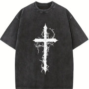 Thorn Cross Gothic Cross Biblical Cross Art Jesus vintage washed oversized T-shirt in Black