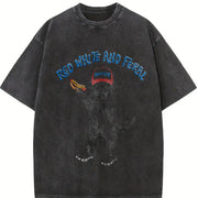 USA Red White Feral Racoon Hot dog Party America vintage washed oversized T-shirt in Black