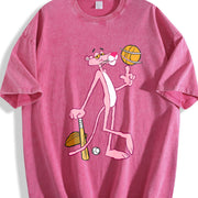 & Retro Y2K Style with Panther & Baseball vintage washed oversized T-shirt in Red