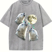 Baby Polar Bear Howling to Moon 90s Vintage Washed T-Shirt in Gray