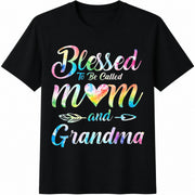 Blessed Mom and Grandma Cotton T-Shirt in Black