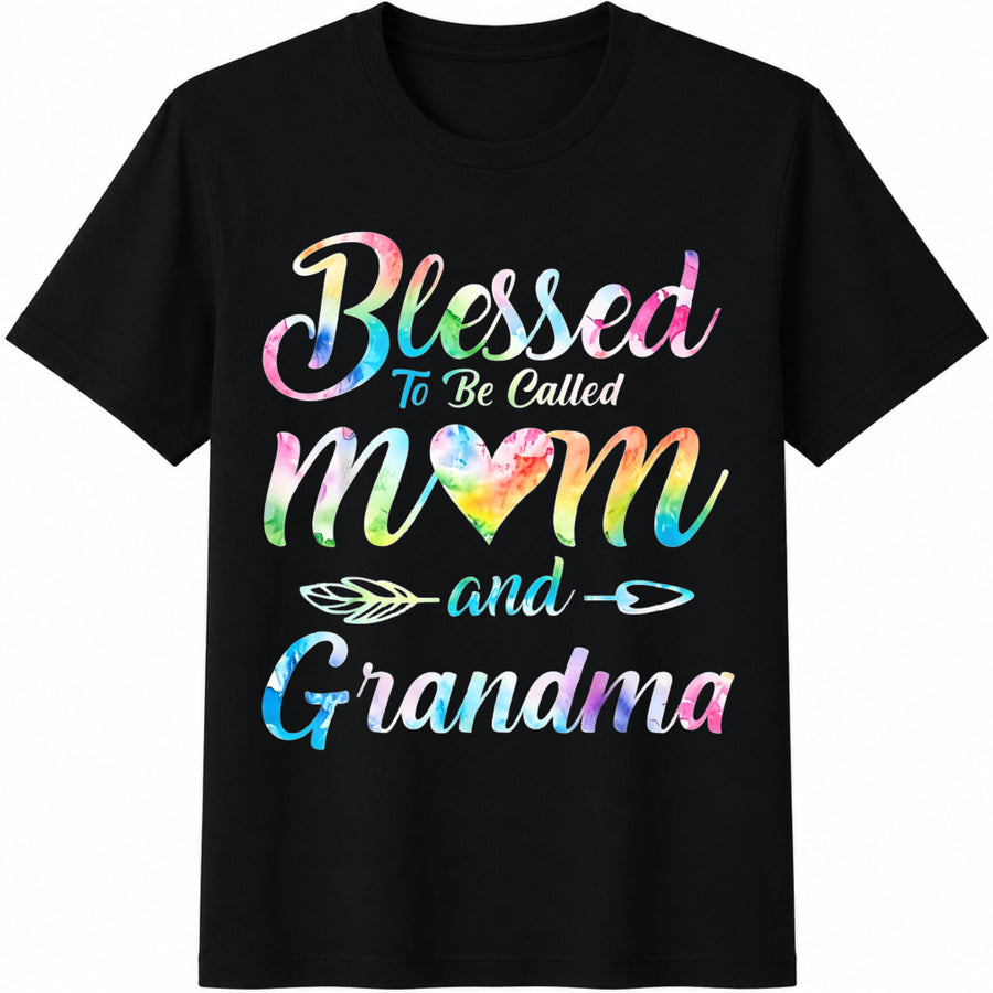 Blessed Mom and Grandma Cotton T-Shirt in Black