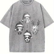 Horror Movie Christmas Vintage Washed T-Shirt in Gray