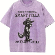 Retro Smart Fella Raccoon 90s Vintage Washed T-Shirt in Purple