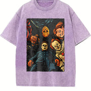 Retro Halloween Characters Vintage Washed T-Shirt in Purple