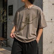Witchy Celestial 90s Retro Witch Hat Broom Vintage Washed T-Shirt in Brown