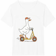 Off to Cause a Kerfuffle Goose Scooter Silly Duck Animal Cotton T-Shirt in White