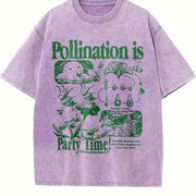 Bee Pollination Retro Insect Flower Vintage Washed T-Shirt in Purple