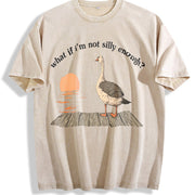 Goose Duck What If I'm Silly Enough Meme Idea Bird Nerd vintage washed oversized T-shirt in Beige