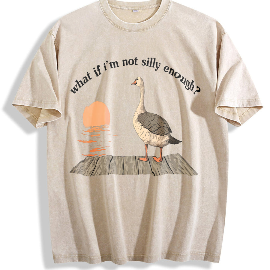 Goose Duck What If I'm Silly Enough Meme Idea Bird Nerd vintage washed oversized T-shirt in Beige