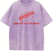 Bad Day to Be a Hot Dog Ironic Meme Boxy DTG Vintage Washed T-Shirt in Purple