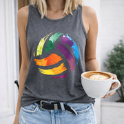 Rainbow Brush Stroke Heart Women's Color Cotton Tank Top in Gray
