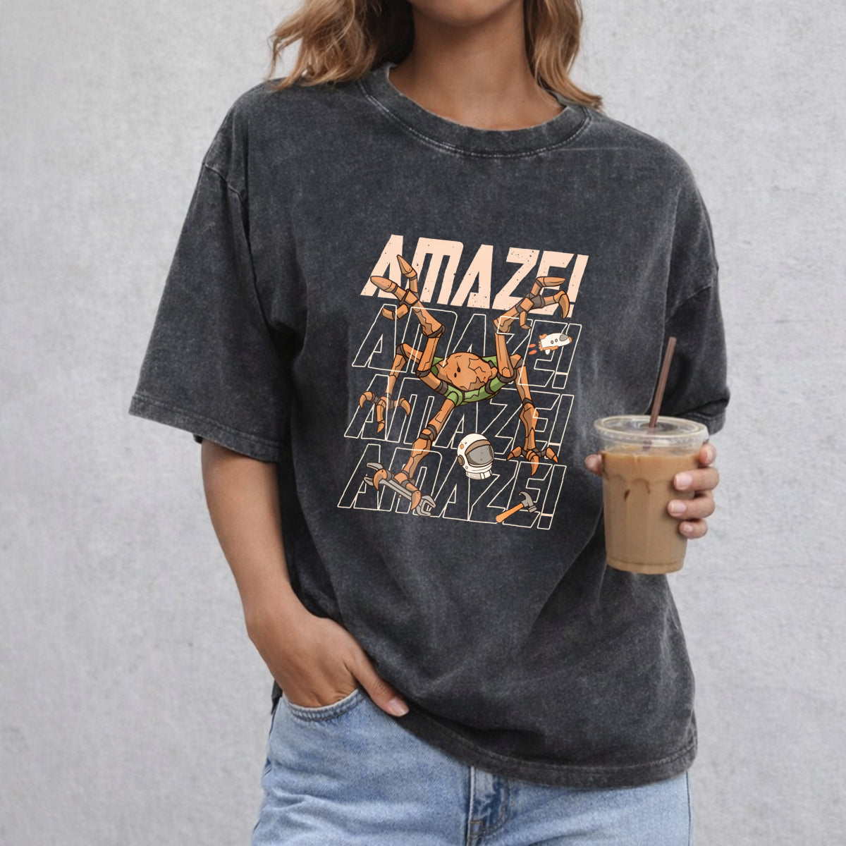 Project Hail Mary Amaze Amaze Amaze Rocky Sci-Fi Graphic vintage washed oversized T-shirt in Black