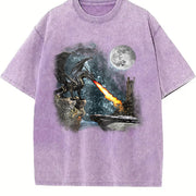 Dragon Castle Dark Art Vintage Washed T-Shirt in Purple
