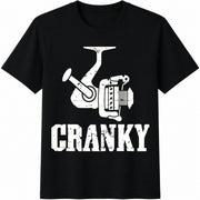 Cranky Fishing Reel Fisherman Fisher Man Fishing Dad Cotton T-Shirt in Black