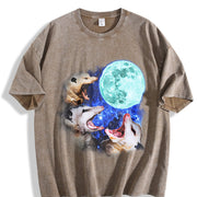 Three Possums Howling at Moon Vinatge Vintage Washed T-Shirt in Brown