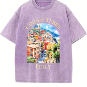 Cinque Terre Italy Vintage Washed T-Shirt in Purple