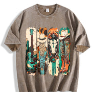Western Cowgirl Cowboy Boots Cowprint vintage washed oversized T-shirt in Brown