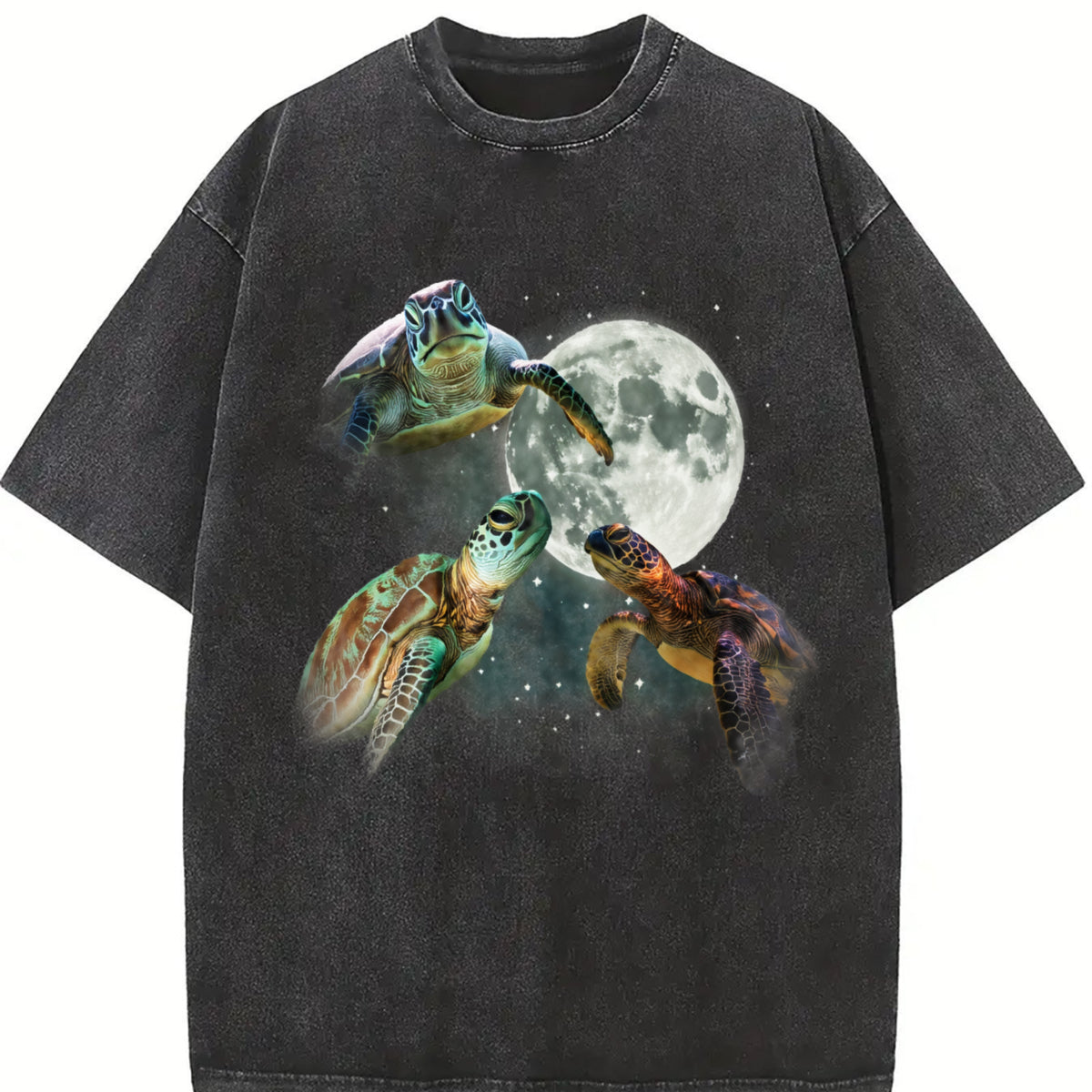 Three Turtles 90s Retro Turtle Moon Vintage Washed T-Shirt in Black