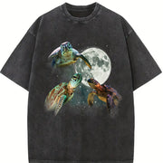 Three Turtles 90s Retro Turtle Moon Vintage Washed T-Shirt in Black