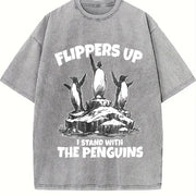 Flippers Up I Stand with the Penguins Vintage Washed T-Shirt in Gray