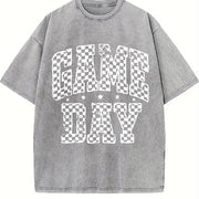 Checkered Game Day Vintage Washed T-Shirt in Gray