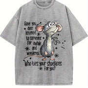 Mouse & 'Mouse' Letter Vintage Washed T-Shirt in Gray