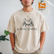 A Little Crabby Minimalist Beach Vintage Washed T-Shirt in Beige
