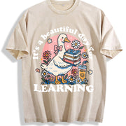 It’s a Beautiful Day for Learning Vintage Washed T-Shirt in Beige
