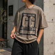 They Call Me GG Gangster Grandma Vintage Washed T-Shirt in Brown