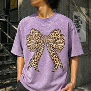Coquette Bow Leopard for Girly Vintage Washed T-Shirt in Purple