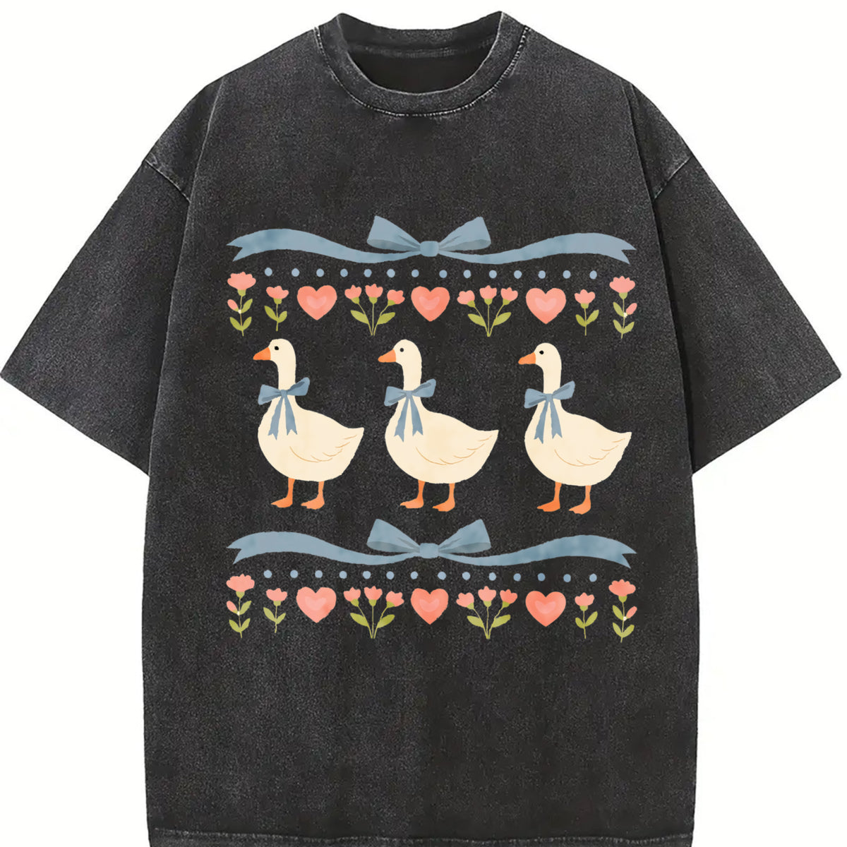 Blue Ribbon Goose Retro Goose Vintage Washed T-Shirt in Black