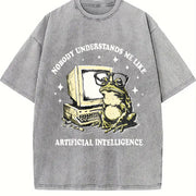 Popular AI Frog Vintage Washed T-Shirt in Gray