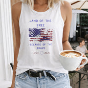 Land of the Free Because of the Brave Women's Color Cotton Tank Top in White