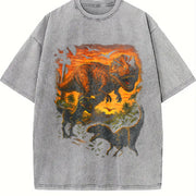 T-rex Dinosaur Jurassic Prehistoric Vintage Washed T-Shirt in Gray