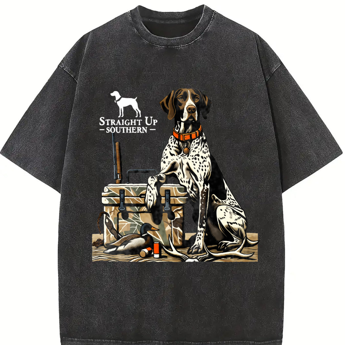 Retro Southern Hunting Vintage Washed T-Shirt in Black
